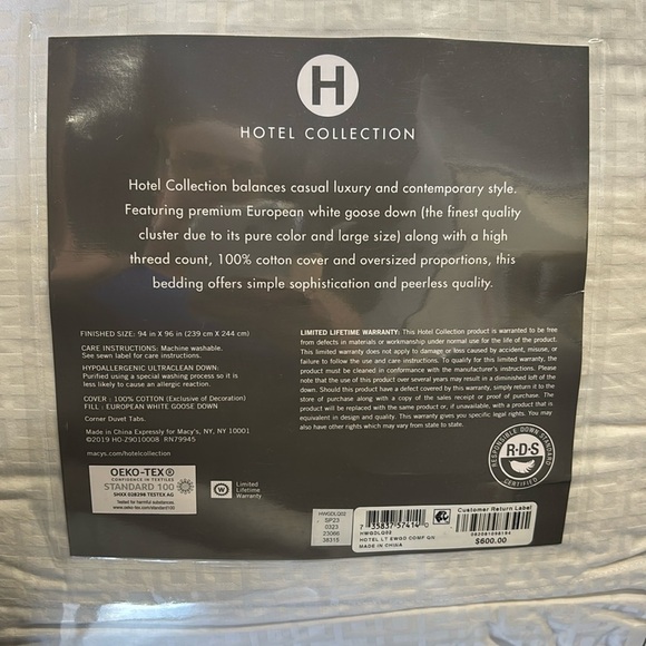 Hotel Collection European White Goose Down Lightweight Hypoallergenic - Picture 6 of 7